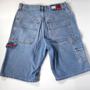 Tommy Hilfiger Vintage Y2K Mens 31 Denim Carpenter Shorts Logo Patch Loop Jeans